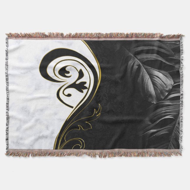 Cobertor Mármore Branco, Preto, Fio de Ouro (Frente)