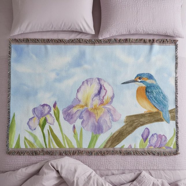 Cobertor Martim-pescador em Aquarela com Íris Roxas (Criador carregado)