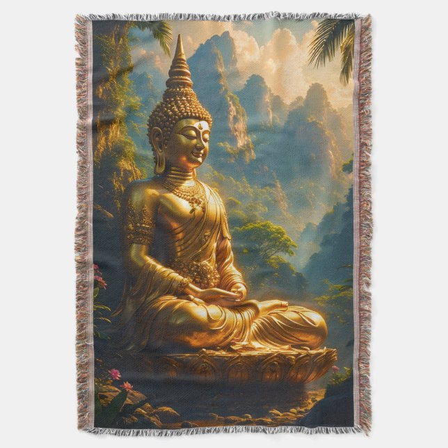 Cobertor Meditação Dourada nos Picos Tailandeses (Frente Vertical)