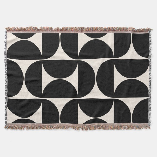 Cobertor Meio século Padrão Vintage Moderno Preto e Branco (Frente)