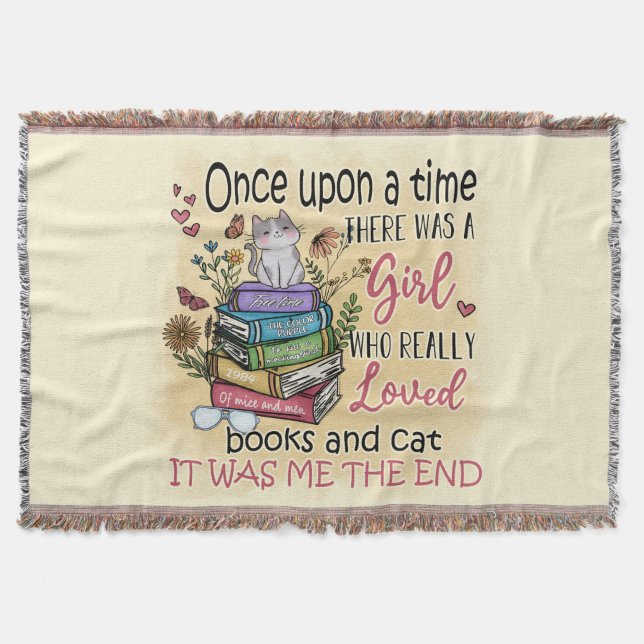 Cobertor Menina que ama Livros e Gatos (Frente)