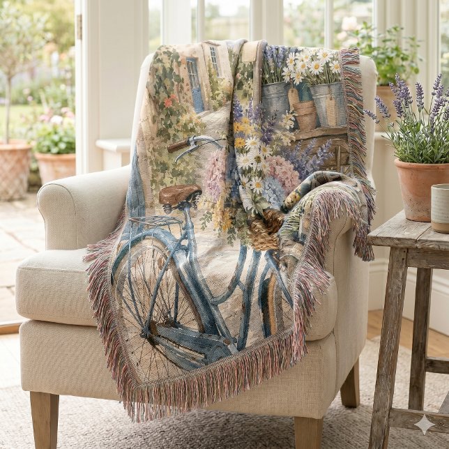 Cobertor Mercado de Flores Bloomcore Bicicleta (Bloomcore Flower Market Bicycle Throw Blanket)