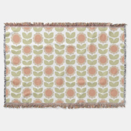 Cobertor  Mid-Century Pastel Pink Retro Floral Pattern