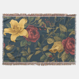 Cobertor Midnight Victorian Floral – Yellow Lilies & Roses