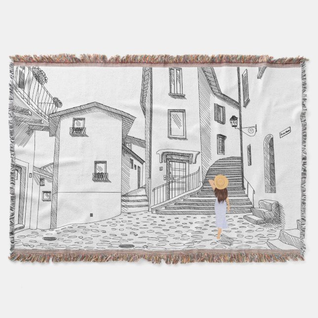 Cobertor Minimalist European Street Illustration  (Frente)