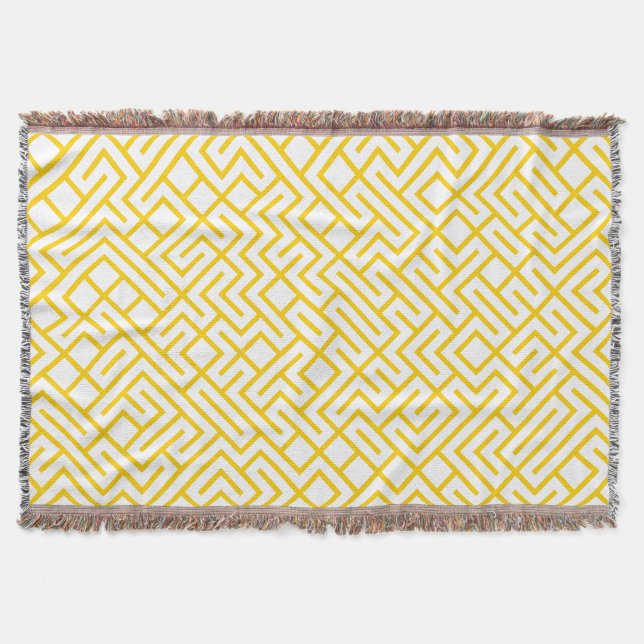 Cobertor Minimalist Maze Lines Yellow Pattern (Frente)