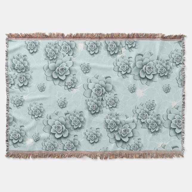 Cobertor Mint Blue Succulents em padrão comum Repetir (Frente)