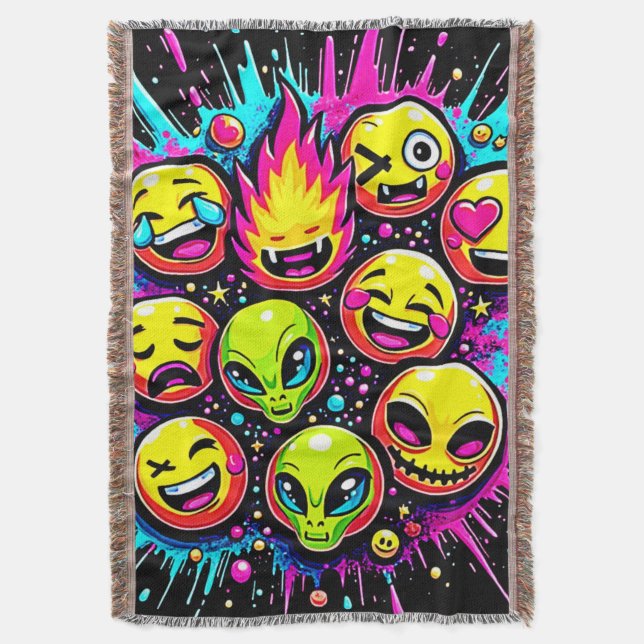 Cobertor Mistura de Emoji Neon Funky (Frente Vertical)