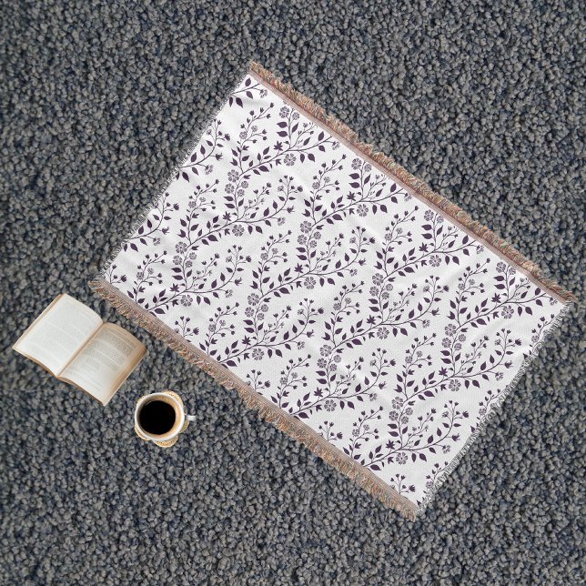 Cobertor Modern Boho Floral Pattern Plum White (Criador carregado)