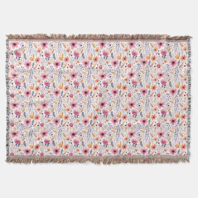 Cobertor Monograma Boho Floral Rosa Laranja Roxo Floral (Frente)