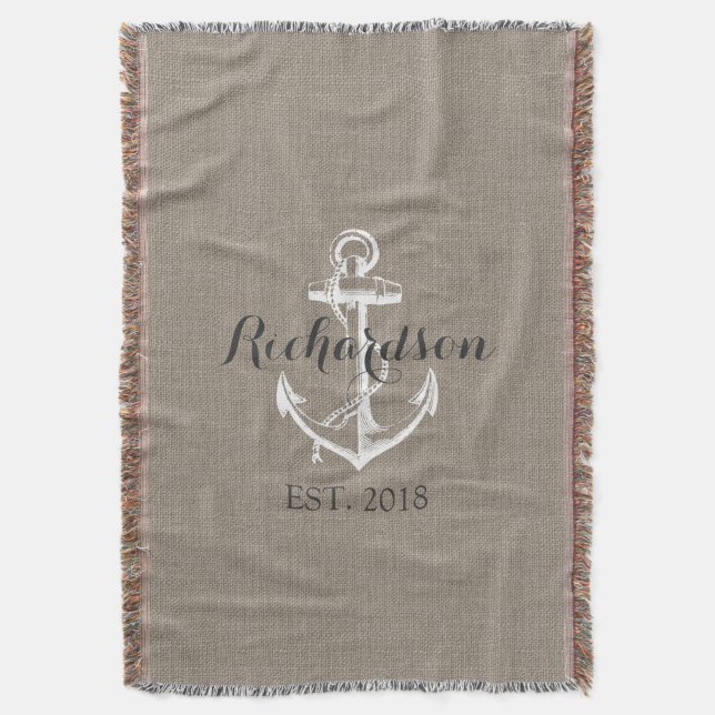 Cobertor Monograma de Âncora Rústica Vintage para Casamento (Frente Vertical)