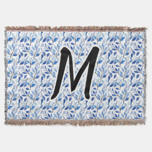 Cobertor Monograma de Arte Fino em Mosaico de Folha Azul em