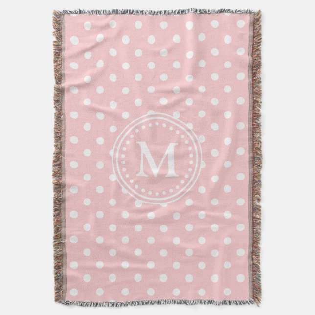 Cobertor Monograma de Bolinhas Rosa e Branco Bebe (Frente Vertical)