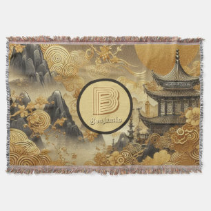 Cobertor Monograma de Desvio de Ouro Falsa de Pintura Chine