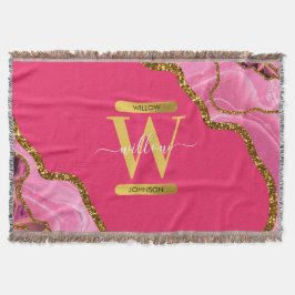 Cobertor Monograma de Glitter de Geodo de Agato Rosa e Dour
