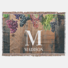 Cobertor Monograma de Madeira e Uvas de Vinha Rústica
