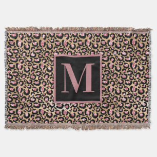 Cobertor Monograma Dourado Cor-de-rosa/Leopardo, inicial