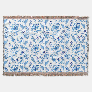 Cobertor Monograma Elegante Padrão Floral Azul Vintage