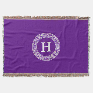 Cobertor Monograma Inicial do Quadro-Chave Grego - Purple W