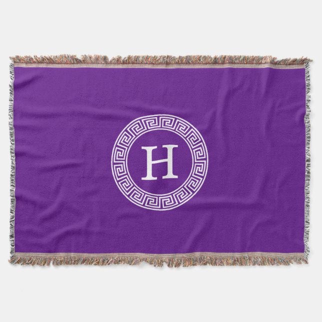 Cobertor Monograma Inicial do Quadro-Chave Grego - Purple W (Frente)