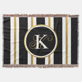 Cobertor Monograma Personalizado de Stripes Negras e Dourad