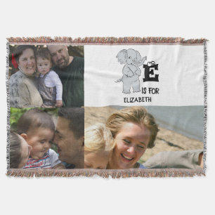 Cobertor Monograma personalizado E é para elefante colorido