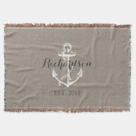 Cobertor Monograma Rustic Vintage Anchor Wedding