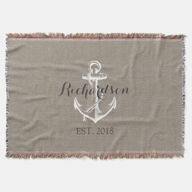 Cobertor Monograma Rustic Vintage Anchor Wedding (Frente)