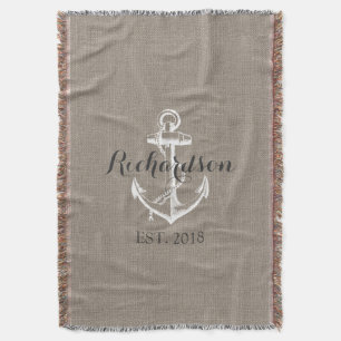 Cobertor Monograma Rustic Vintage Anchor Wedding