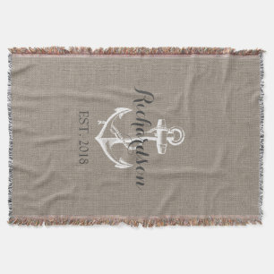 Cobertor Monograma Rustic Vintage Anchor Wedding