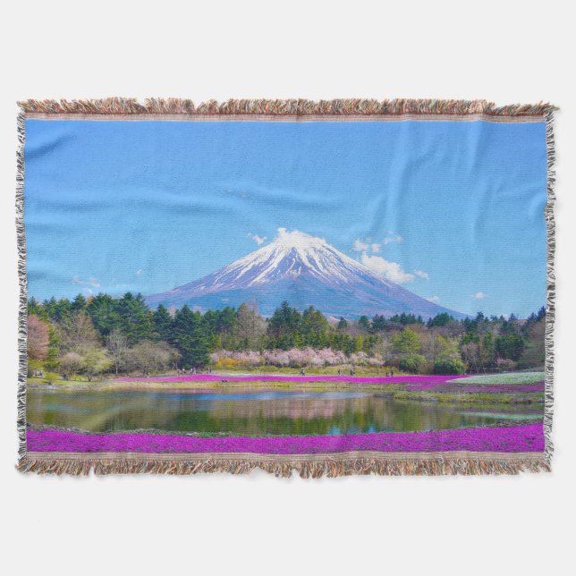 Cobertor Montanha Fuji Árvores e Flores (Frente)