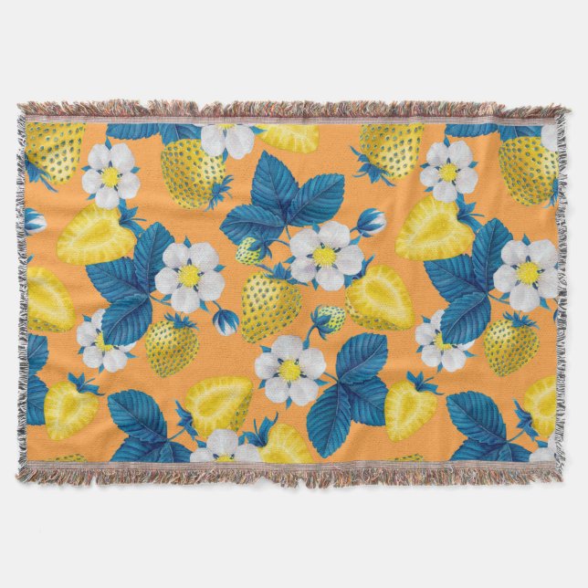 Cobertor Morangos amarelos em laranja (Frente)