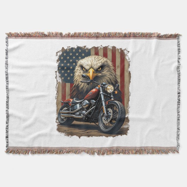 Cobertor Motorcycle USA Flag Retro Biker Chopper (Frente)