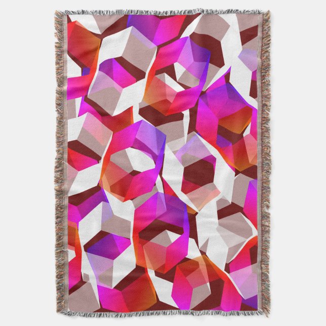 Cobertor Muitos hexágonos coloridos, sobre fundo vermelho e (Frente Vertical)