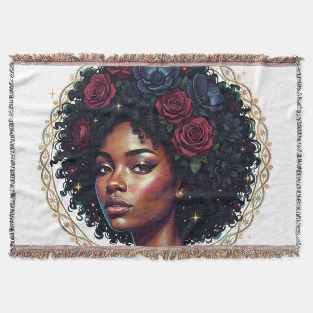 Cobertor Mulher Negra Floral Afro (Frente)