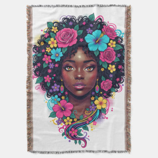 Cobertor Mulher Preta com Afro Adornado com Flor Brilhante