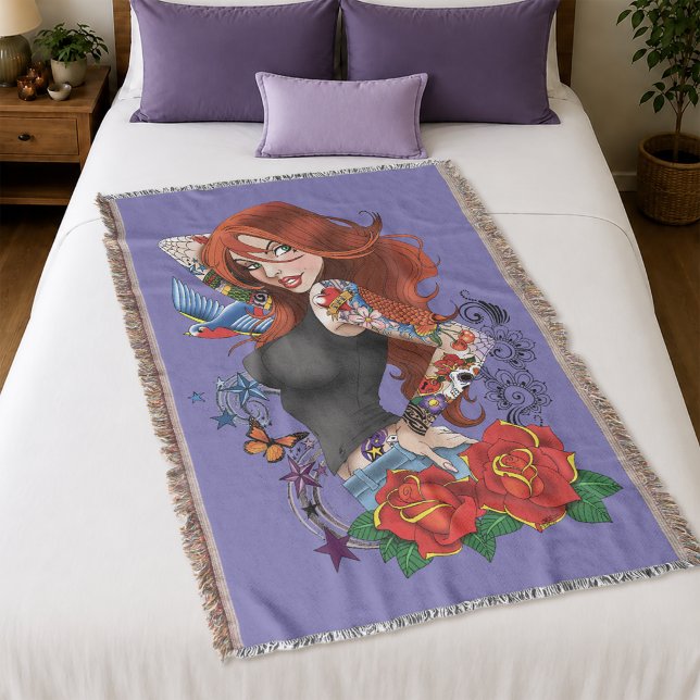 Cobertor Mulher Ruiva Tatuada Mangas Roxo (Criador carregado)