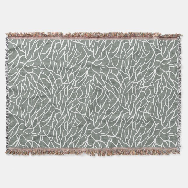Cobertor Musgo verde sage boho galhos de coral nus  (Frente)