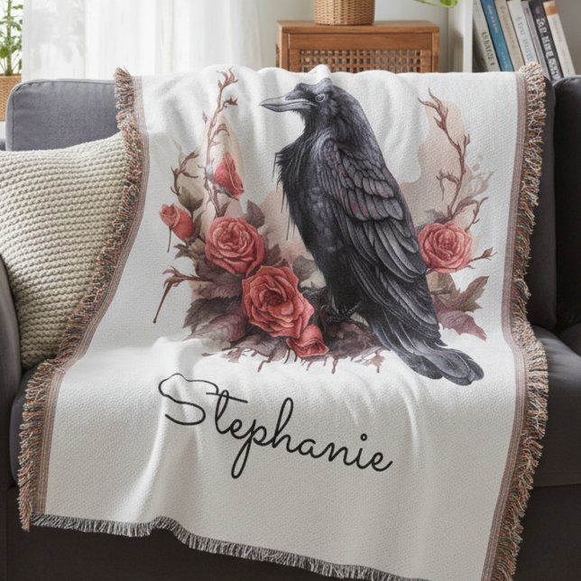 Cobertor Mysterious Raven Dark Academia (Gothic Raven and Roses blanket)