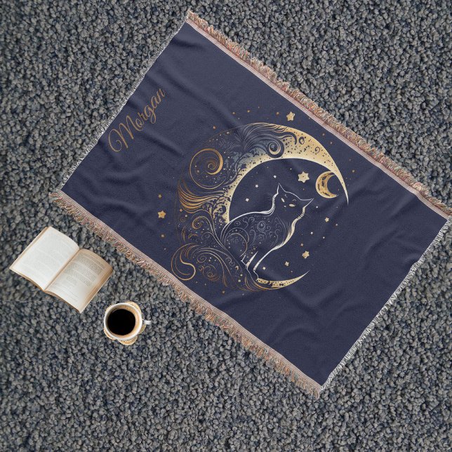 Cobertor Mystical Cat Moon - Personalized Celestial Gift (Criador carregado)