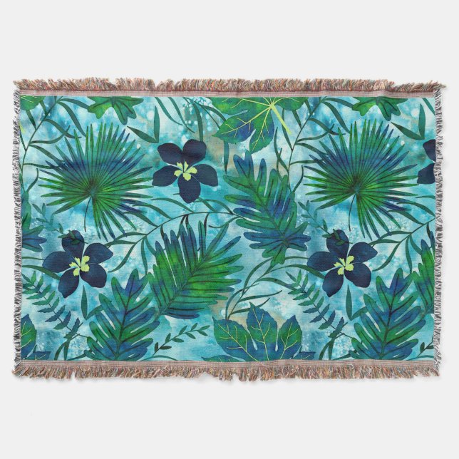 Cobertor Nalani Hawaiian Tropical Garden Teal (Frente)