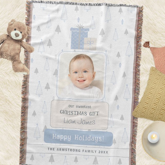 Cobertor Natal de Bebê Boho Azul Céu 1ª Foto (Sky Blue Boho Baby's 1st Photo Christmas Throw Blanket ©Susanne Sachers - Sunny Mind 🌞)
