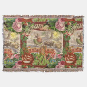 Cobertor Natal vintage Papai Noel no trenó do Victorian