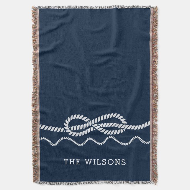 Cobertor Nautical Rope Knot Personalized Throw Blanket (Frente Vertical)