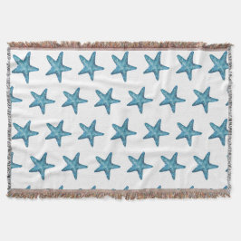 Cobertor Nautical Watercolor Blue Starfish