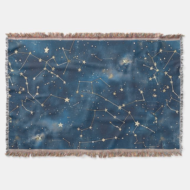 Cobertor Nebulosa de Estrelas Cósmicas Douradas em Azul Tea (Frente)