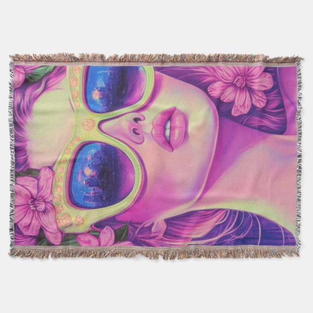 Cobertor Neon Dream Girl com óculos de sol florais (Frente)