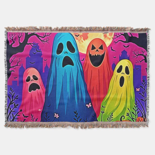 Cobertor Neon Ghosts Halloween Party Design (Frente)