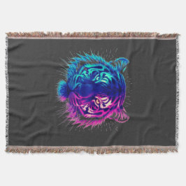 Cobertor Neon White Tiger – Glowing Cyberpunk Wildlife Art