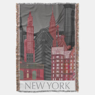 Cobertor New York Elevations by Night - Vermelho